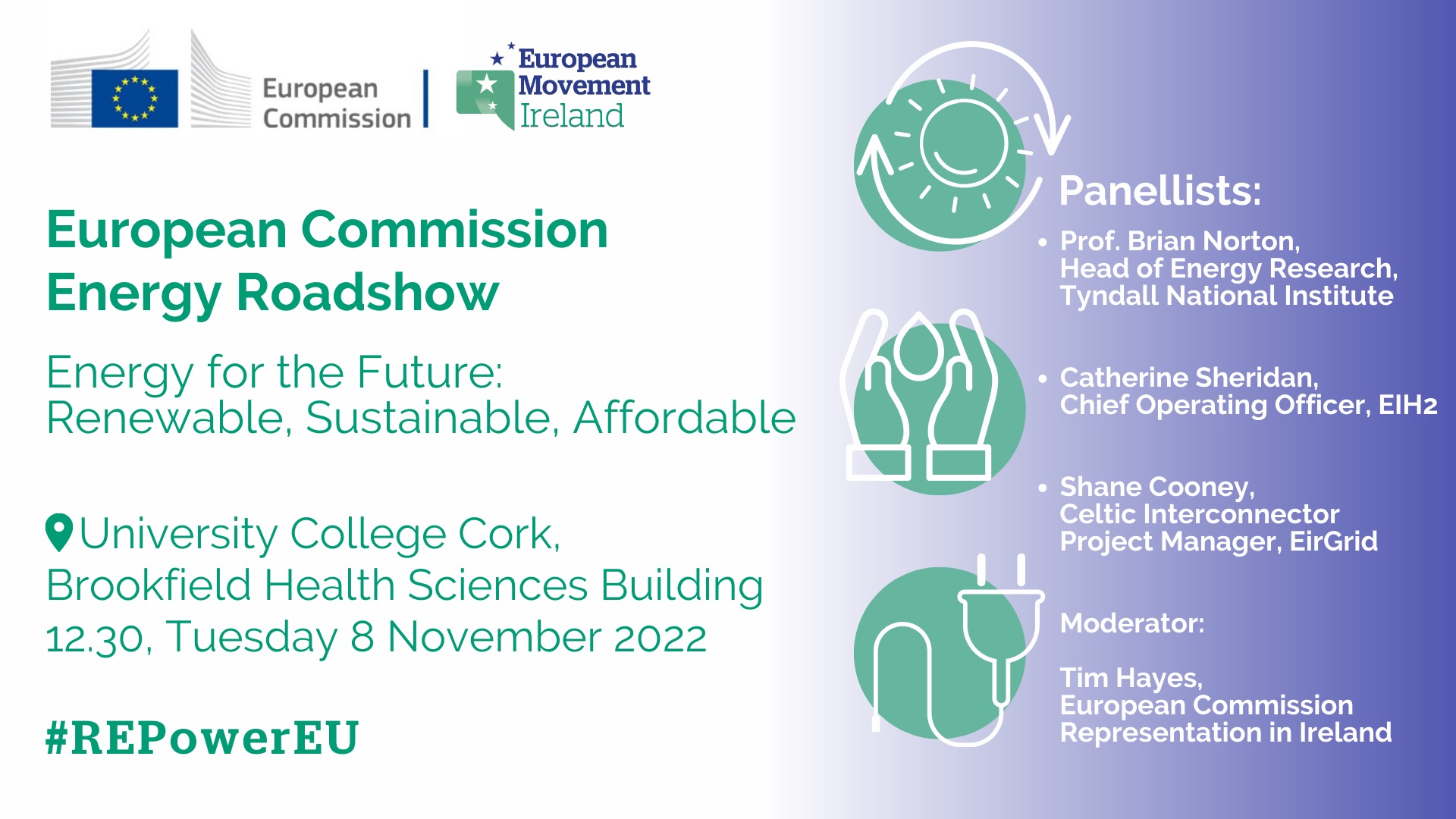 Image promoting our event on Energy for the Future in UCC on 8 November 2022 