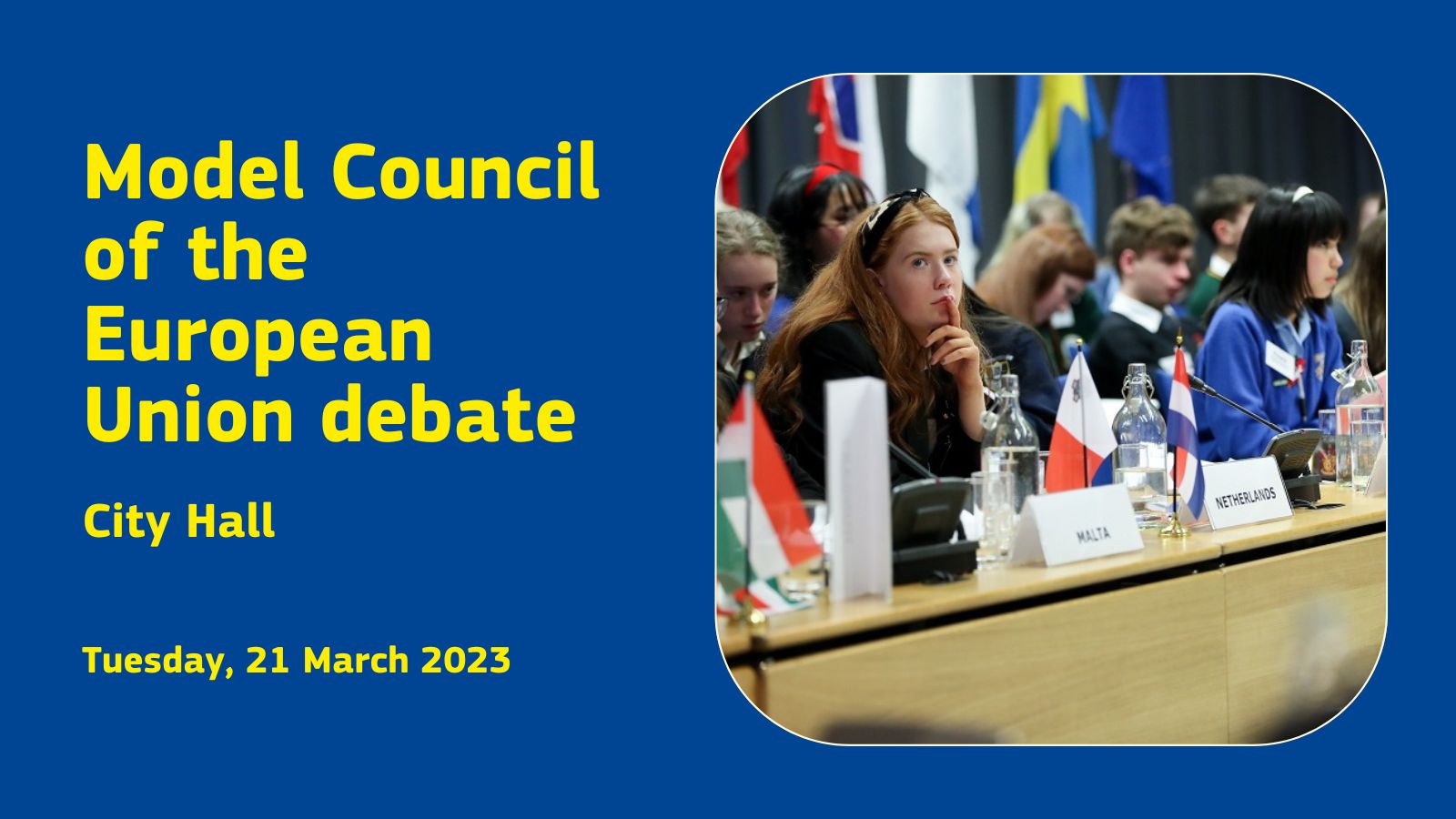 Model Council of the European Union debate for secondary schools -Image promoting the 2023 Model Council