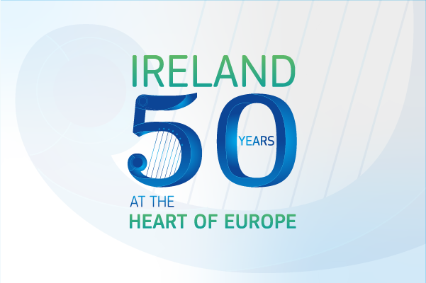 Visual with text: Ireland - 50 years at the heart of Europe