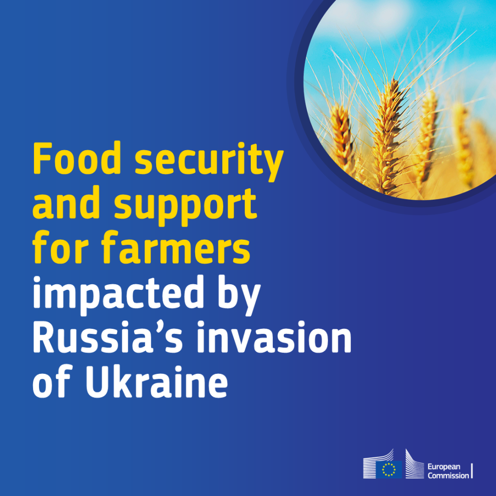 Image with text: Food security and support for farmers impacted by Russia's invasion of Ukraine
