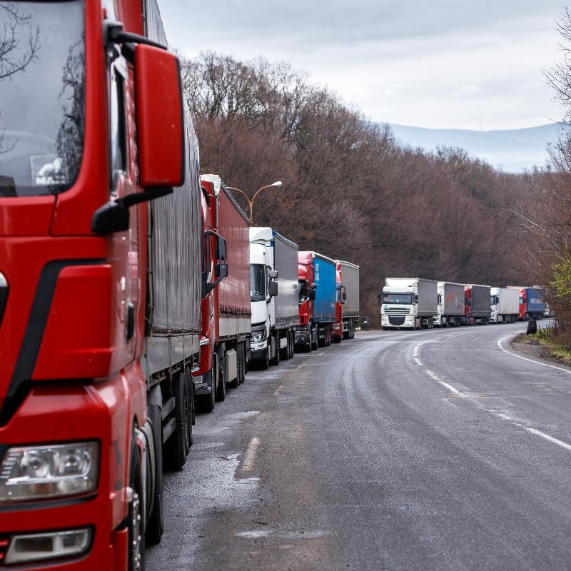 Line of lorries on motorway