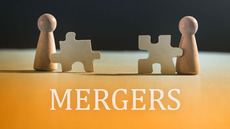 Image showing two chess pawns and two jigsaw pieces with the text "Mergers" underneath