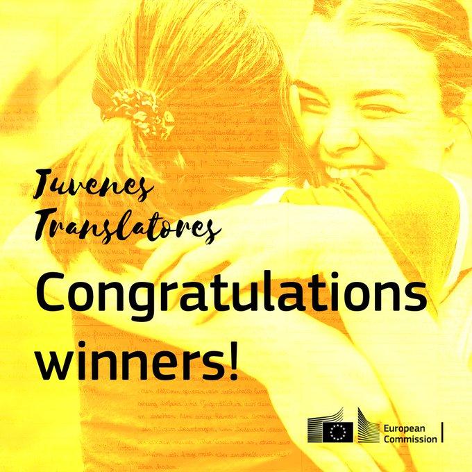 Image with background of young people and text: Juvenes translatores, Congratulations winners!"