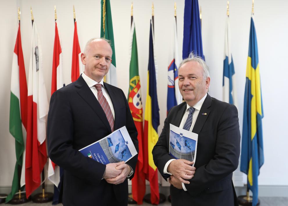 Winter 2023 National Eurobarometer launch: Luke Reaper of Behaviour and Attitudes with Tim Hayes, European Commission Representation in Ireland