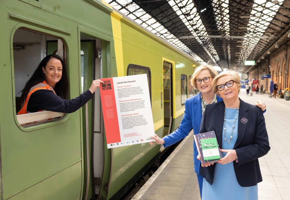 Commissioner Mairead McGuinness and Frances Fitzgerald at the launch of 'Poetry in Motion' on the DART