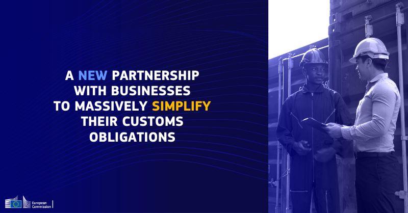 Visual with image of two businessmen and text: A new partnership with businesses to massively simplify their customs obligations
