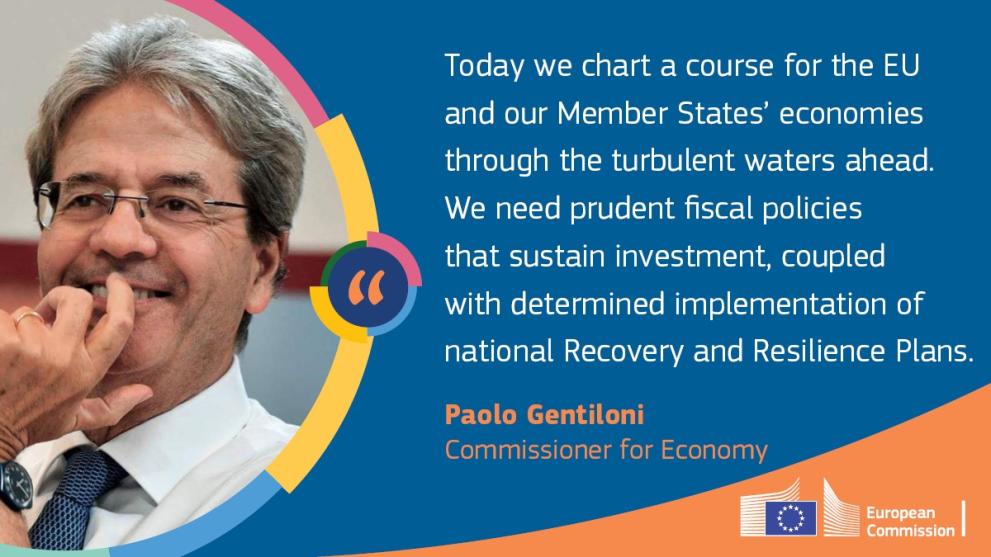 Autumn 2023 European Semester package:Visual with quote from Commissioner Gentiloni