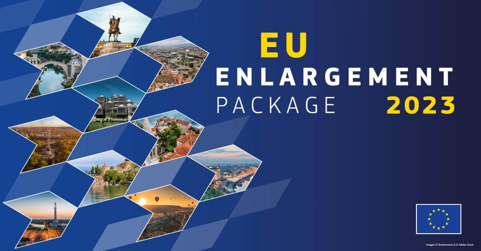 Visual depicting images of landmarks in the 10 enlargement countries with text: EU Enlargement 2023
