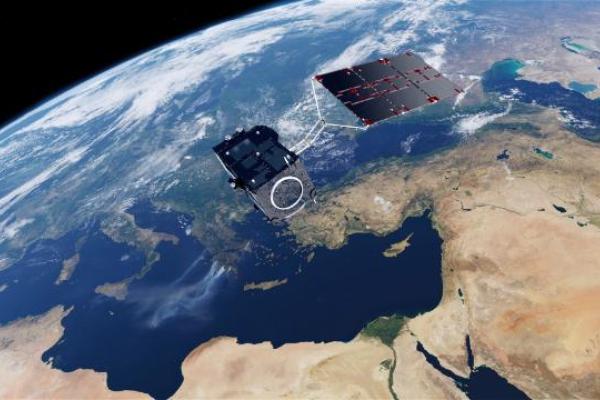 Image of satellites in space overlooking Europe