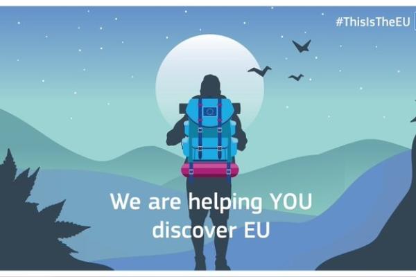 Image promoting Discover EU with text "We are helping You discover EU"