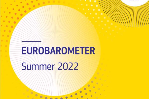 Background image with text: Eurobarometer Summer 2022
