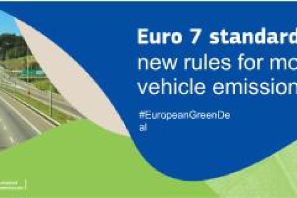 Visual with image of road and text: Euro 7 standard: new rules for motor vehicle emissions