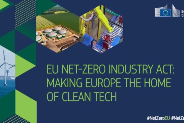 Visual with text: EU Net-Zero Industry Act: Making Europe the home of clean tech