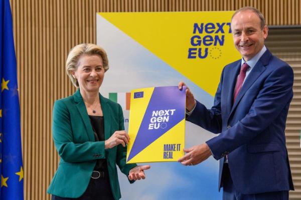 Next Generation EU: President von der Leyen receiving the Irish plan from then Taoiseach Micheál Martin in July 2021