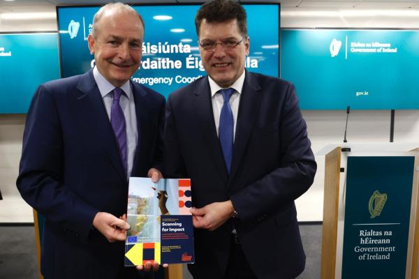 Commissioner for Crisis management Janez Lenarčič with the Tánaiste and the Minister for Foreign Affairs and Defence, Micheál Martin, at the launch of the FUTUREPROOF-IE project report 